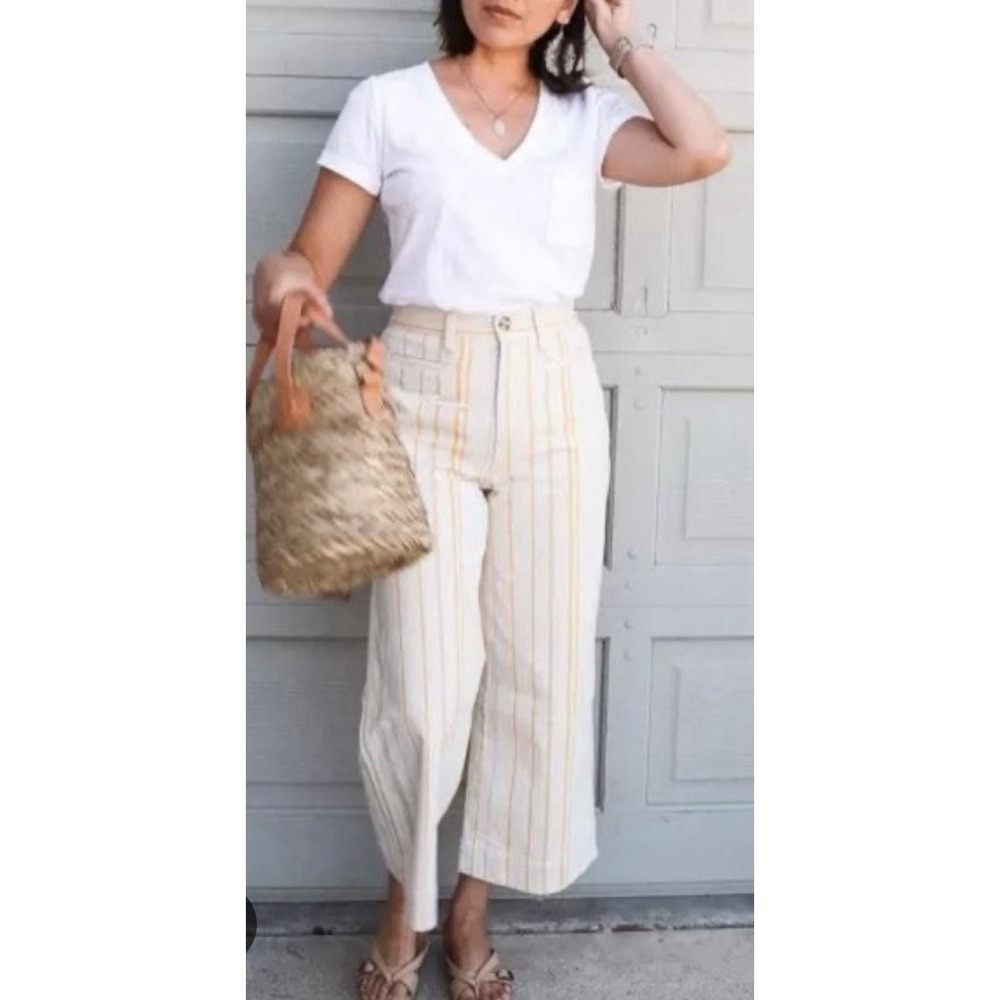 Madewell Emmett Wide-Leg Crop Pants in Stripe Sz 28 Yellow Blue